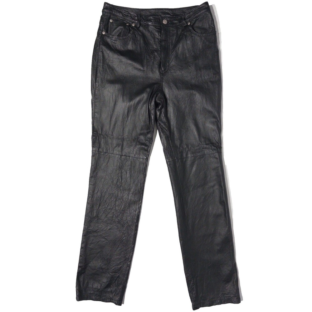 VTG Newport News Black Leather High Waist Straight Leg Lined Jeans Women Size 10